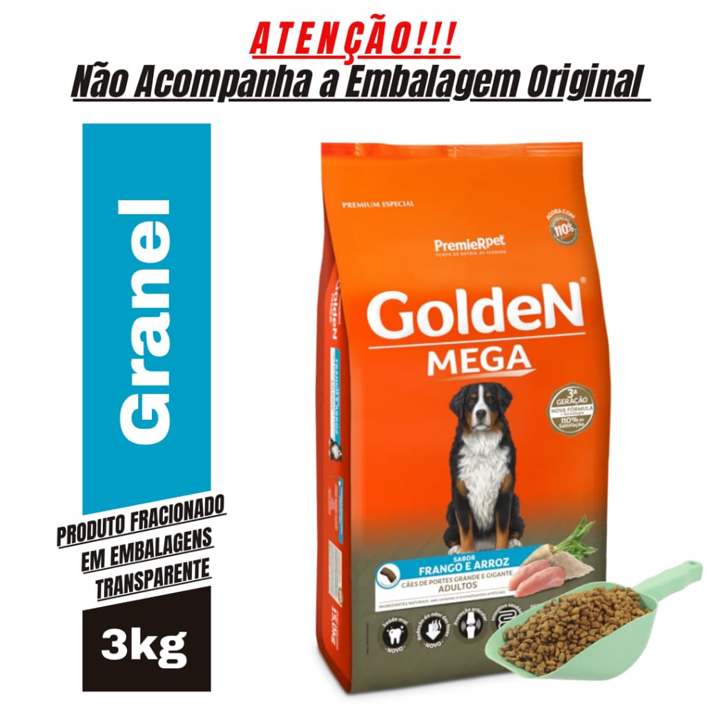 Ração para Cachorro Adulto Golden Mega Porte Grande e Gigante 3KG Granel