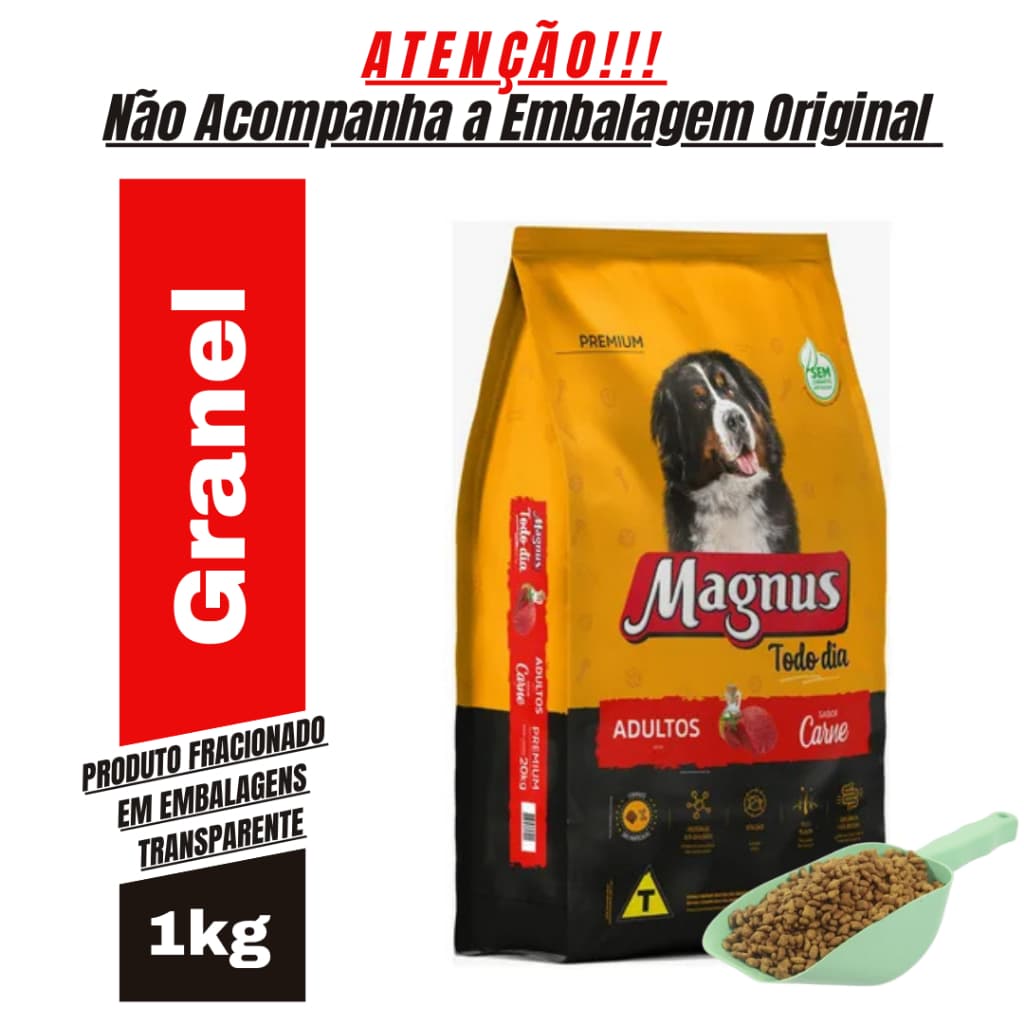 Ração para Cachorro Magnus Todo Dia Adulto Sabor Carne 1Kg a Granel - Ração de Cachorro