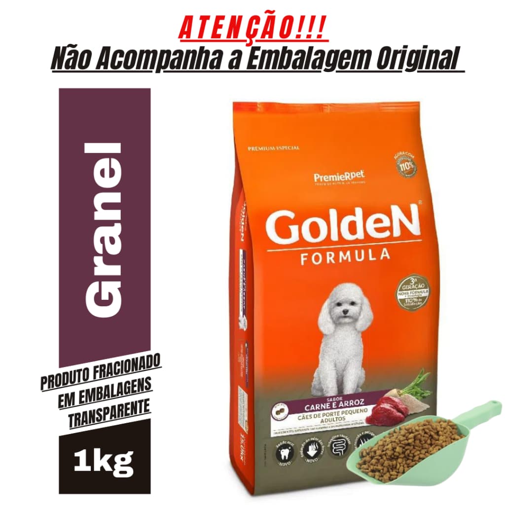 Ração para Cachorro GoldeN Formula Cães Adultos Porte Pequeno Carne e Arroz 1Kg Granel