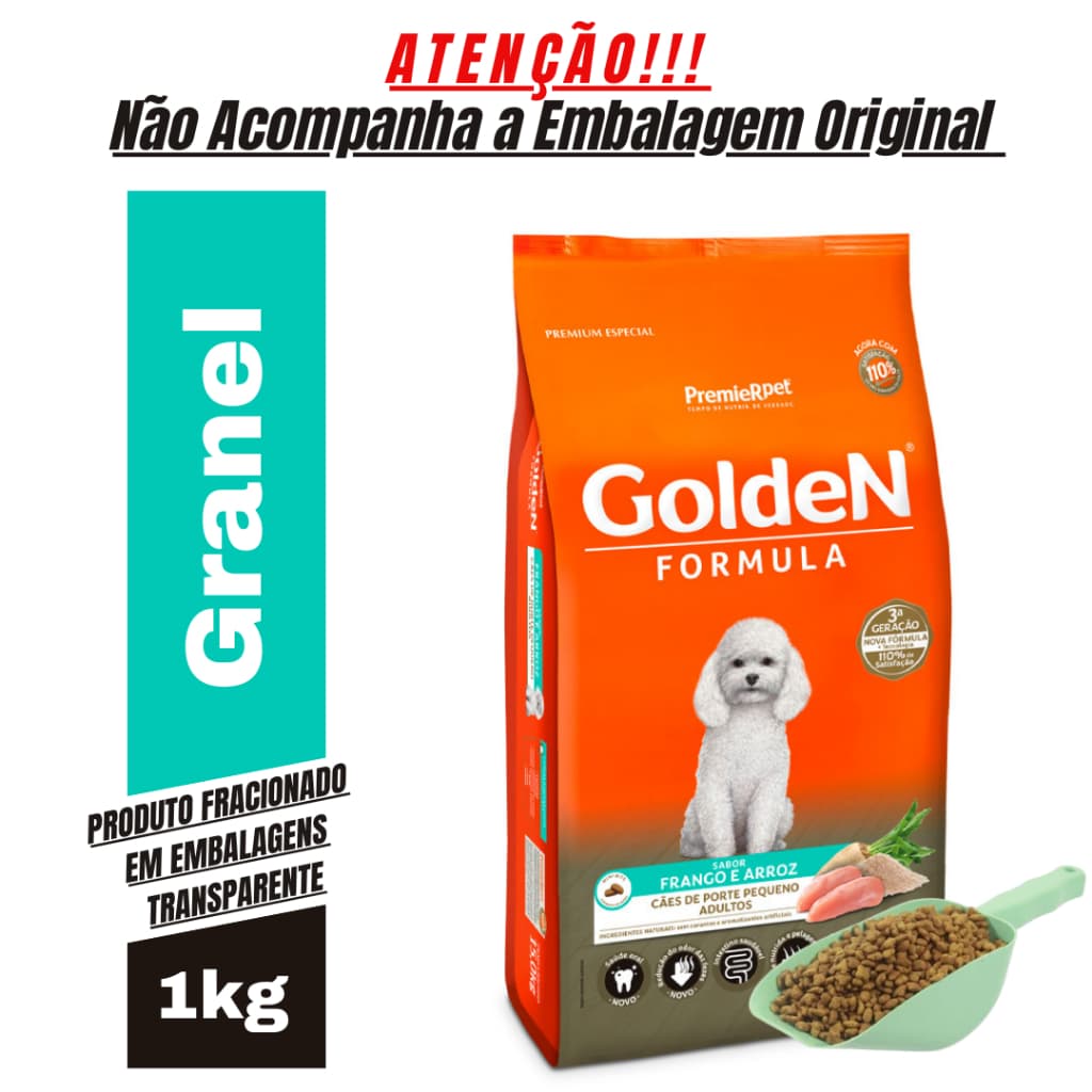 Ração para Cachorro GoldeN Raças Pequenas Cães Adultos Frango & Arroz 1Kg Granel