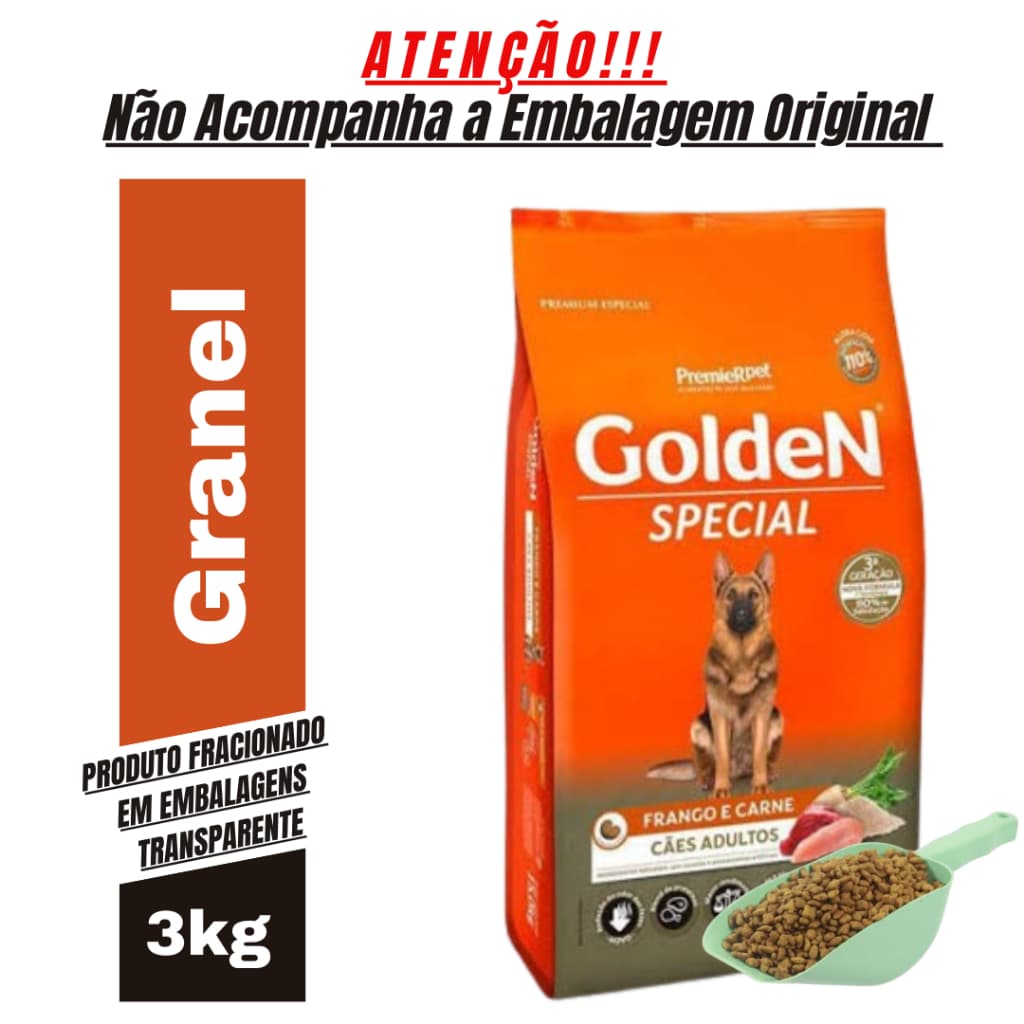 Ração Para Cachorro Golden Adultos Sabor Carne e Frango 3Kg - Ração Cachorro Raças Médias e Grande