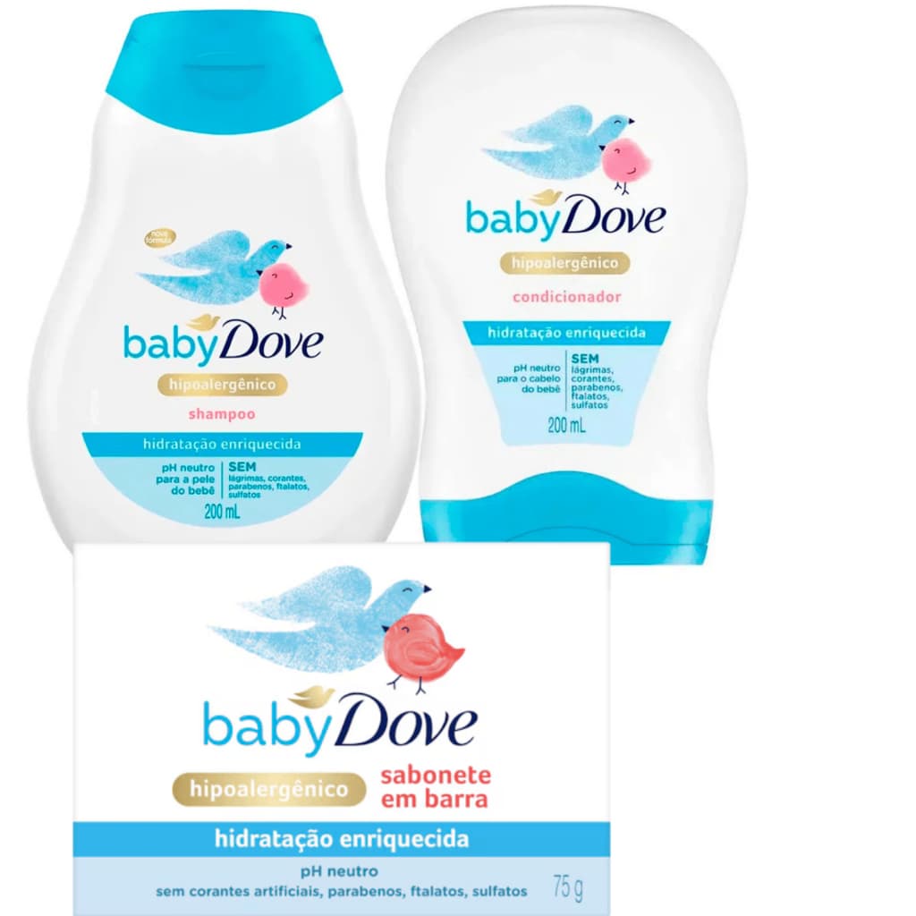 BABY Dove Kit Shampoo Hidratante 200ml+Condicionador Hidratante 200ml+Sabonete em Barra 70g