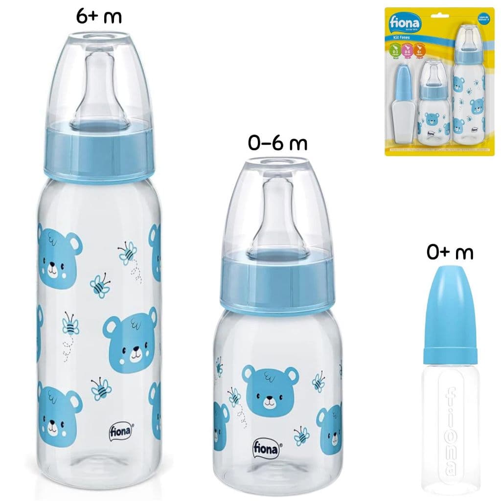 Kit 3 Mamadeiras Bico Redondo Ursinho Azul Mamadeira Lillo Kit Fases