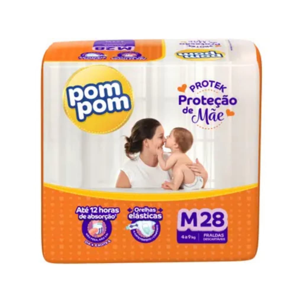 Pom Pom Fralda Protek Proteção de Mãe M (4 a 9 kg ) 28 Fraldas