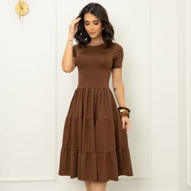Vestido Feminino Midi Rodado Três Marias Casual Versátil