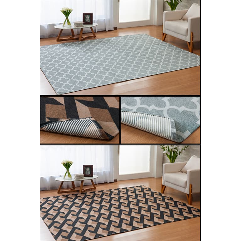 Tapete Para Sala E Quarto 3.00 x 2.00m Jacquard Geométrico Antiderrapante Lavável Emborrachado