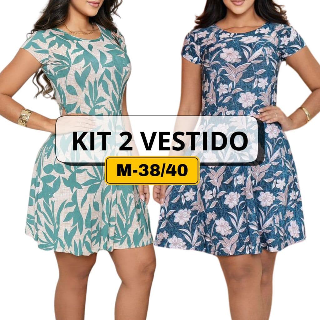 Kit 2 Vestido Feminino Evasê em Malha Fria Liganete – Manga Curta, Soltinho Confortável e Fresquinho