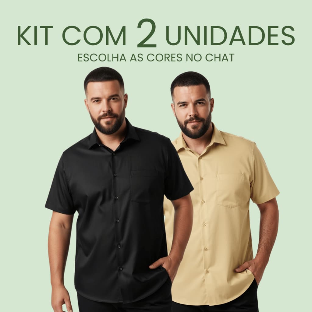 Kit 2 Camisa Social Masculina Manga Curta Slim Lisa Extra Grande Plus Size