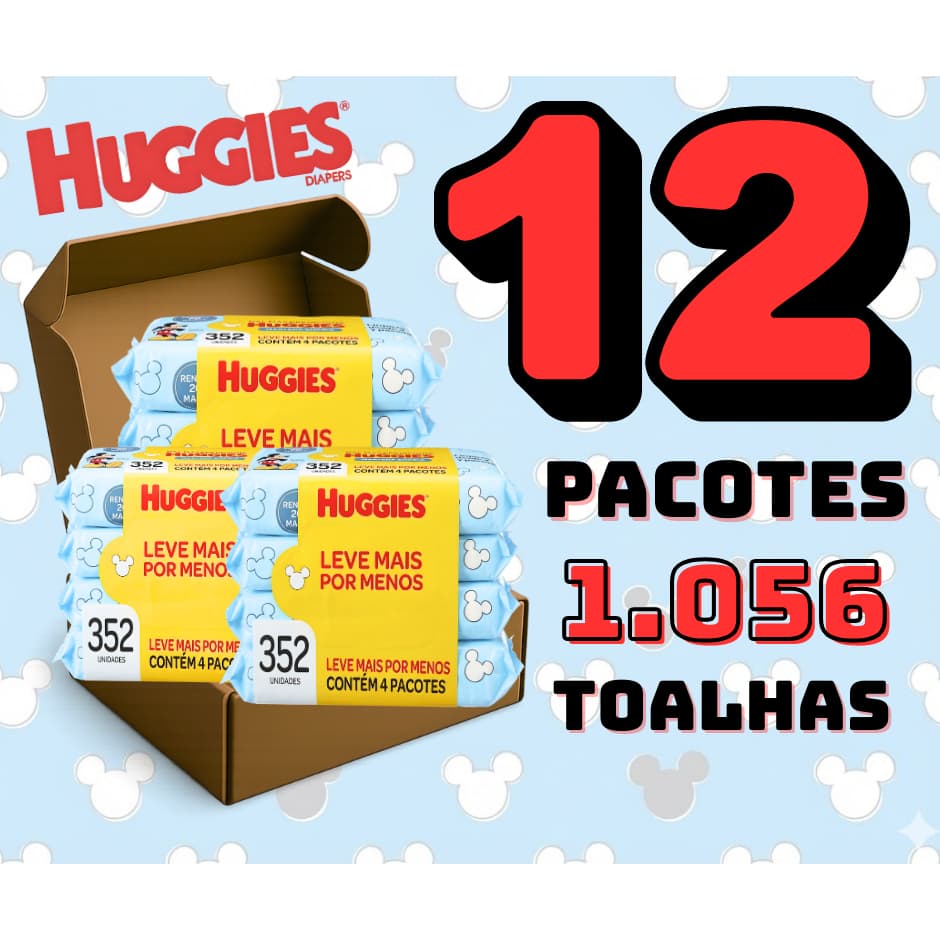 Kit c/12 Lenços Umedecidos Huggies Higiene diária - 1.056 Toalhas - Envio imediato