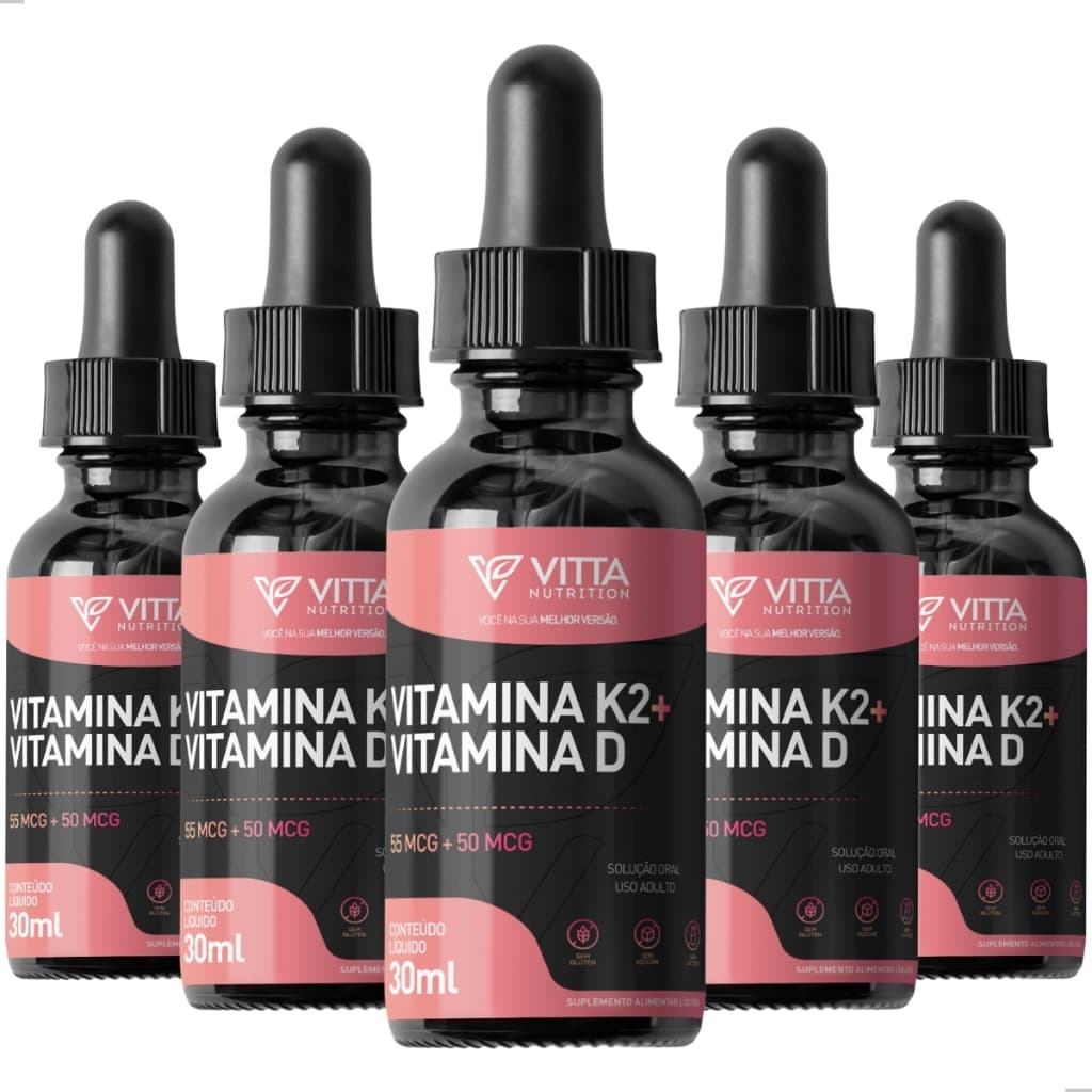 Vitamina K2 Menaquinona-7 Com D3 Colecalciferol Kit Com 5 Frascos Vitamina Em Gotas 30ml Cada Frasco