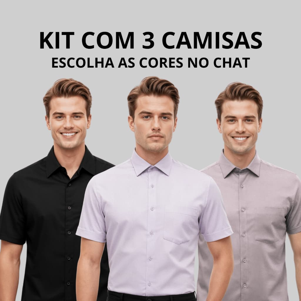 Kit 3 Camisa Social Manga Curta Slim Masculina Premium Luxo Slim Fit Casual