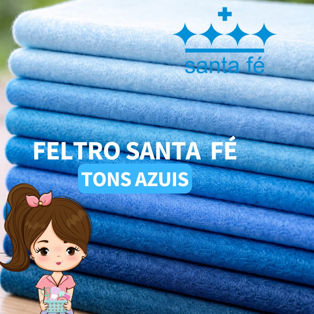 Feltro Santa Fé Liso Tons AZUL 💙 25cm x 1,40m  - Patchwork Tecido Costura Artesanato