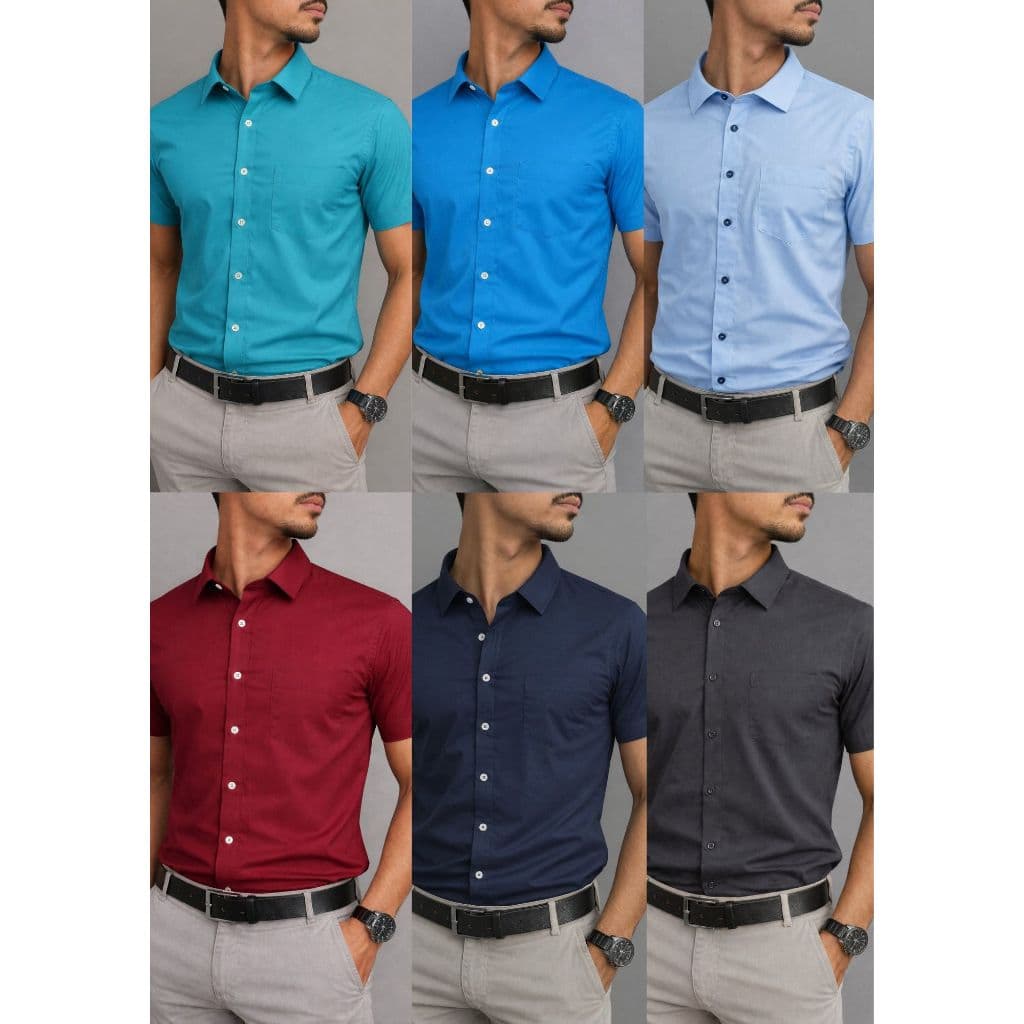 Kit 4 Camisas Manga Curta Social Slim Bolso Masciulina Slim Trabalho Congresso