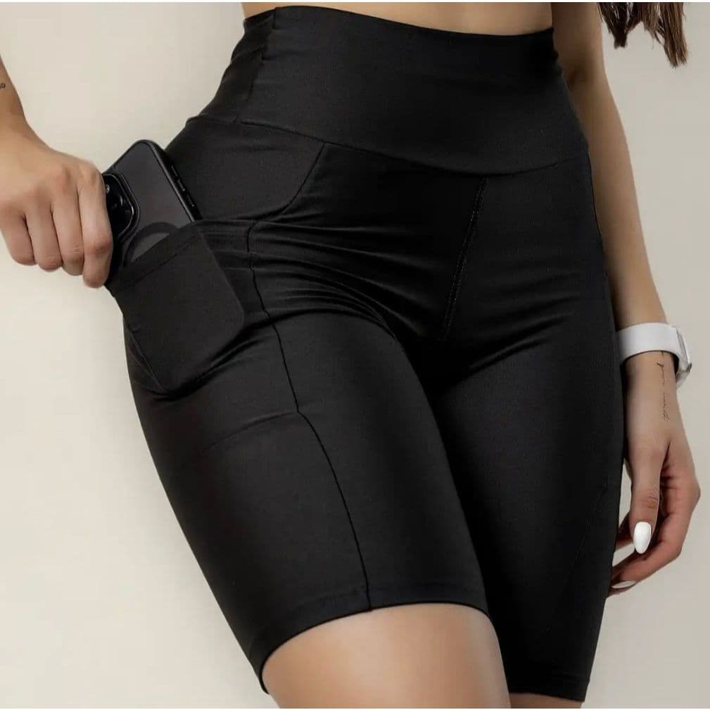 Shorts Ciclista Feminino Fitness com Bolso Lateral Cintura Alta Roupa de Academia Feminina M G GG