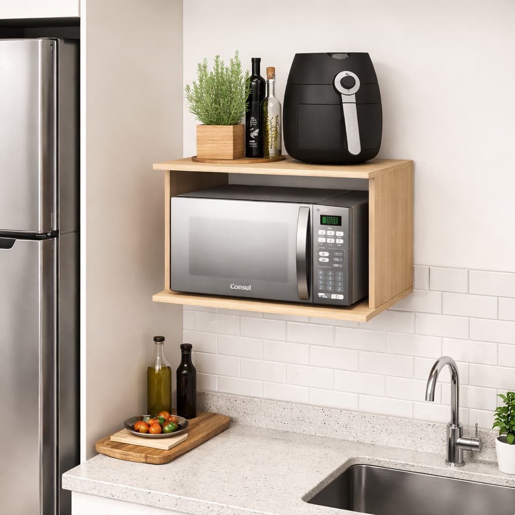 Suporte Forno e Micro-ondas MDF com kit de Instalação para Parede Nicho Suspenso Armário Aéreo Cozinha