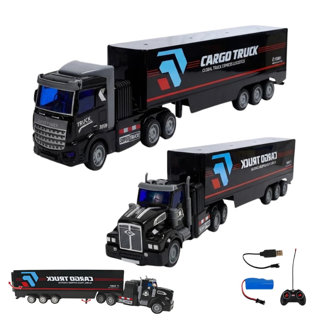 Carrinho Controle Remoto Caminhão Cargo Truck Recarregável Preto Cargo Truck