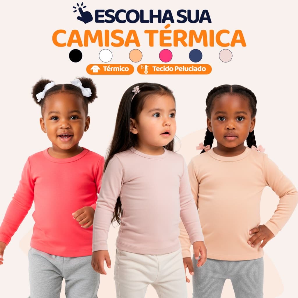 Blusas Térmicas Bebê Menina Manga Longa Feminino Blusas Térmicas Manga longa Inverno Infantil l07
