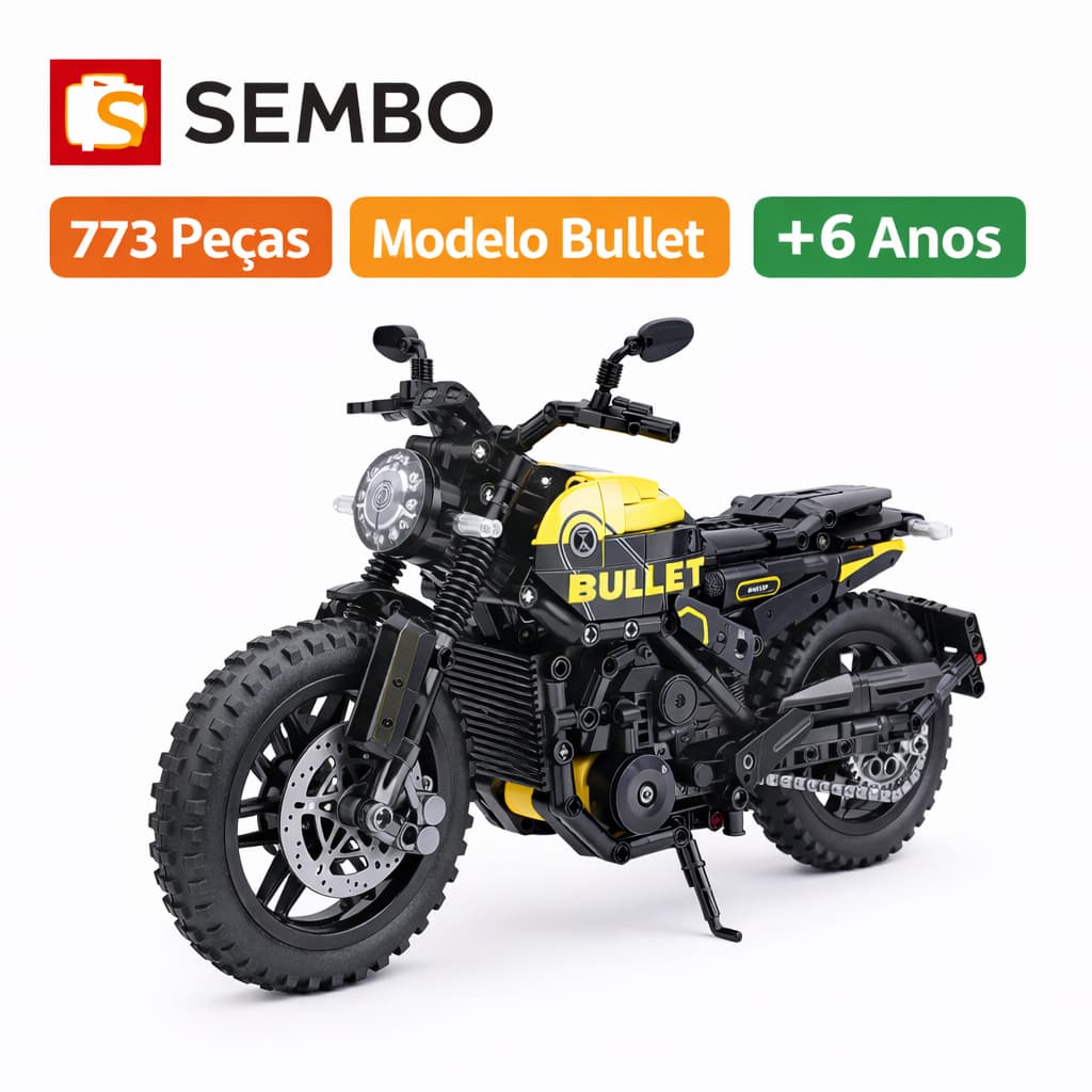 Moto de Blocos de Montar Técnica SEMBO Bullet 773 Peças Educativo Tipo Lego +6 Anos
