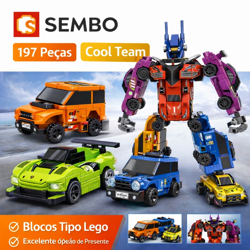 KIT 4 CAIXAS Carro de Blocos de Montar SEMBO Cool Team Educativo Tipo Lego +6 Anos