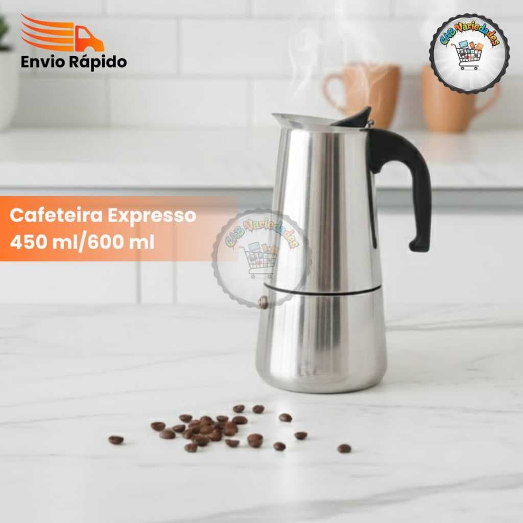 Cafeteira Italiana Aco Inox 450ml 600ml Expresso Design Moderno 9/12 xícaras