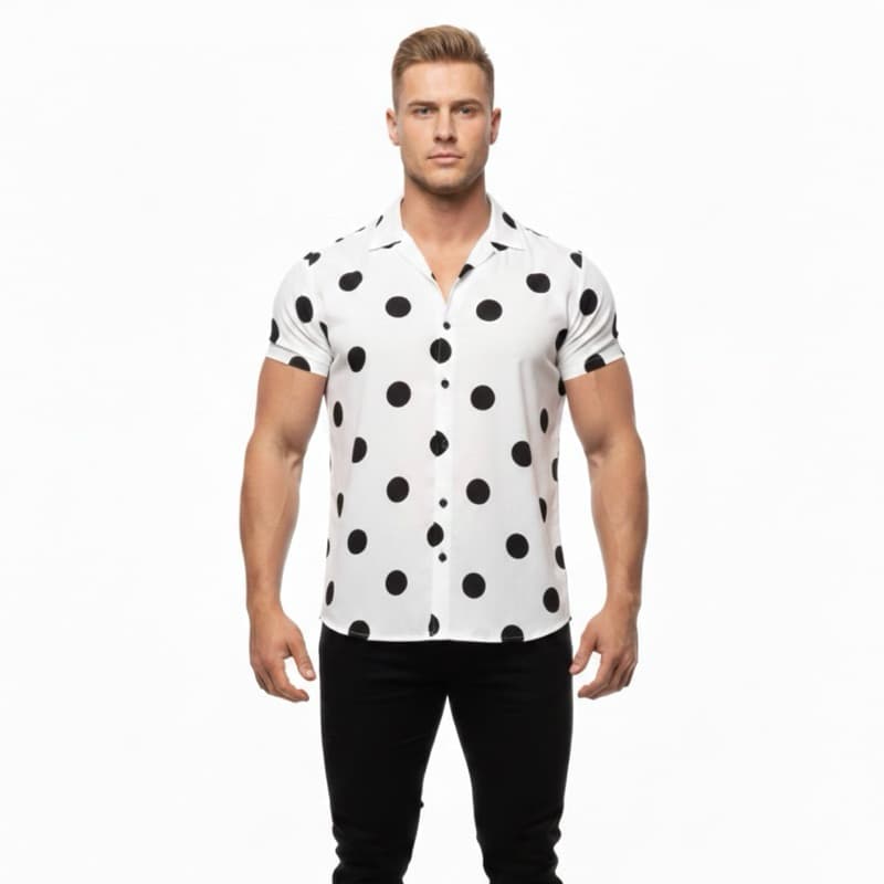 Camisa Social Masculina Estampada Bolinhas tecido viscolinho Manga Curta Slim verão