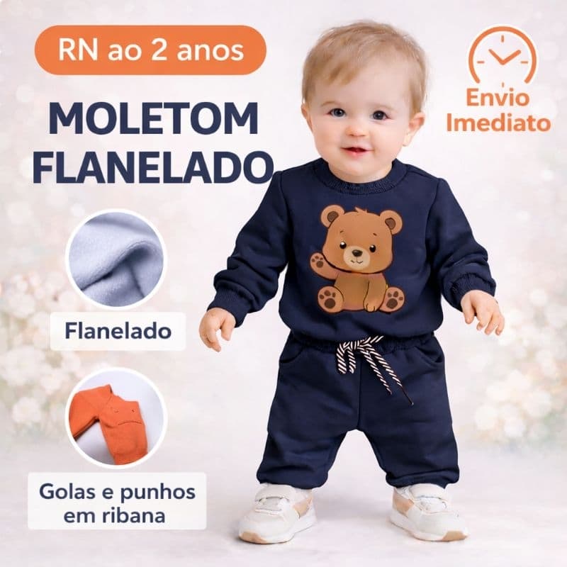 Conjunto Bebê Moletom Flanelado – RN ao 2 Anos | Golas e Punhos em Ribana ✨
