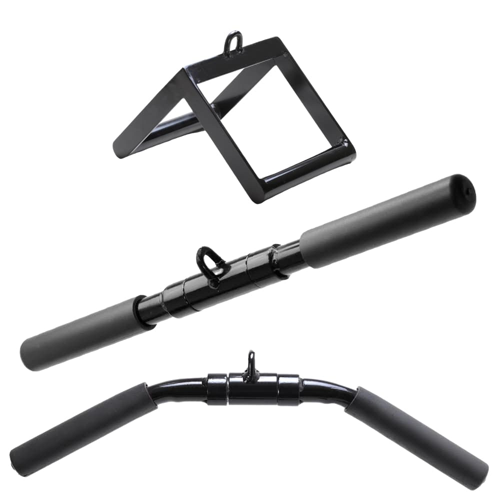Kit Barra Puxador Reto + Triangulo Crossover + Puxador Curvo Academia Musculação Treino