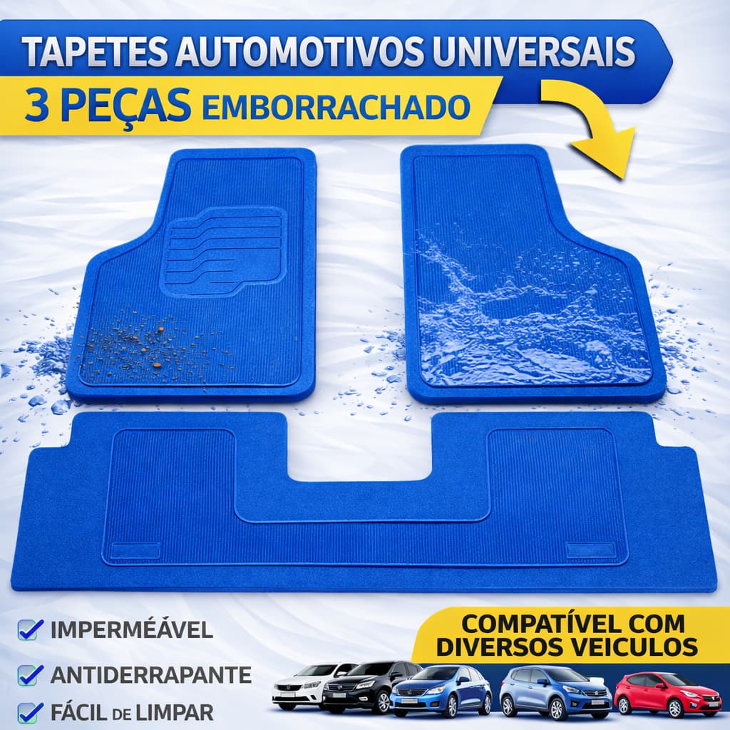 TAPETE AUTOMOTIVO DE LUXO UNIVERSAL JOGO DE TAPETE 3 PEÇA TRASEIRO INTEIRIÇO BORRACHA ANTIDERRAPANTE