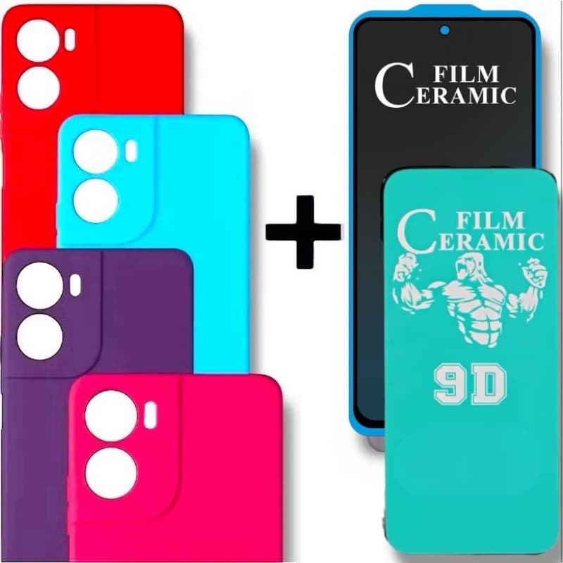 Kit Capa Capinha Veludo para Moto G06 + Pelicula Cerâmica