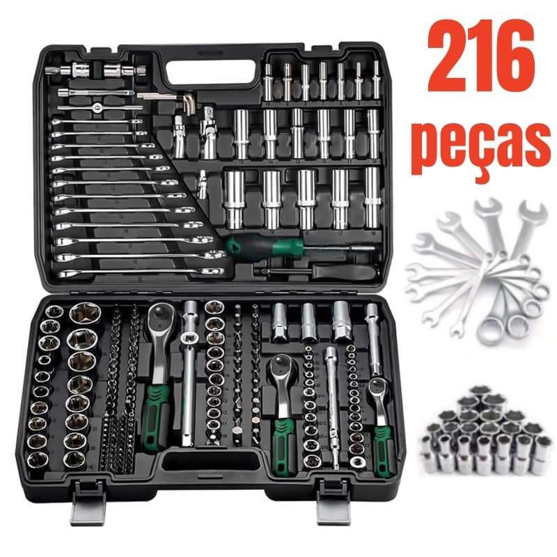 Jogo Chave Soquete Catraca Allen Maleta 216/151 Peças Mecânico Prateado
