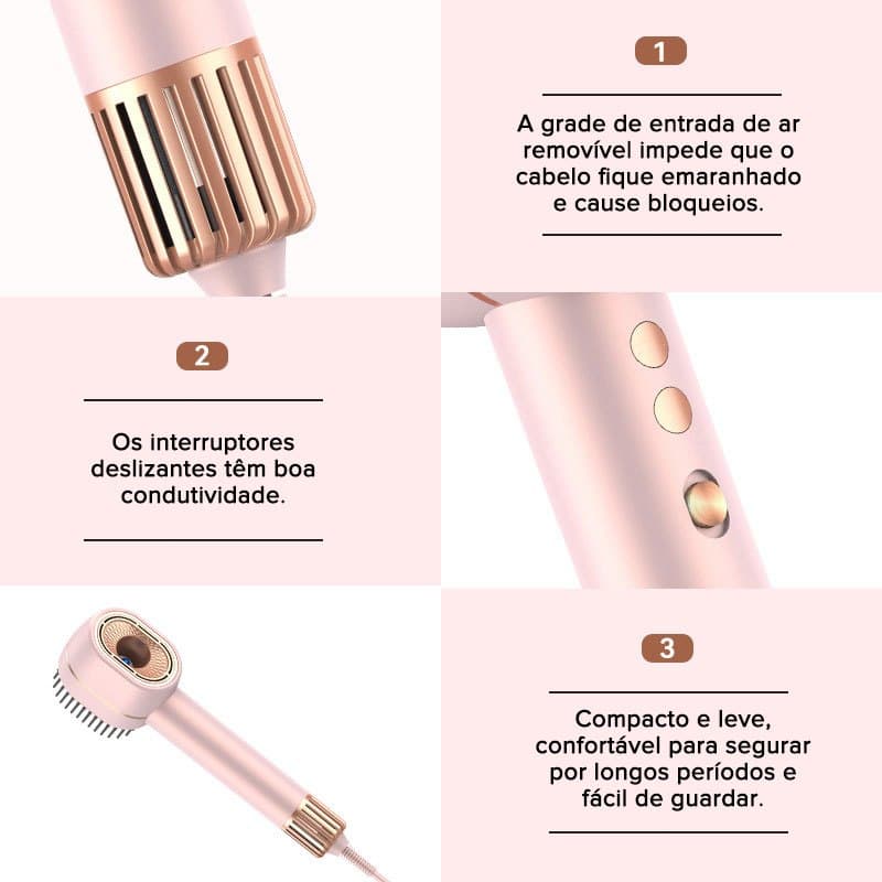 Porodo 2 em 1 Secador e Escova Alisadora 1400W Aquecimento Rápido Três Níveis Bico Magnético Estilo Profissional