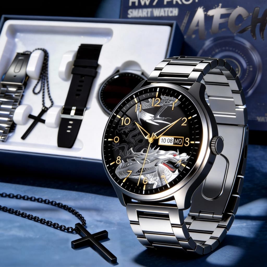 Relógio Smartwatch Masculino - Kit de Presente HW7 PRO+ Esportivo IP67 À Prova d'Água NFC  Android e iOS