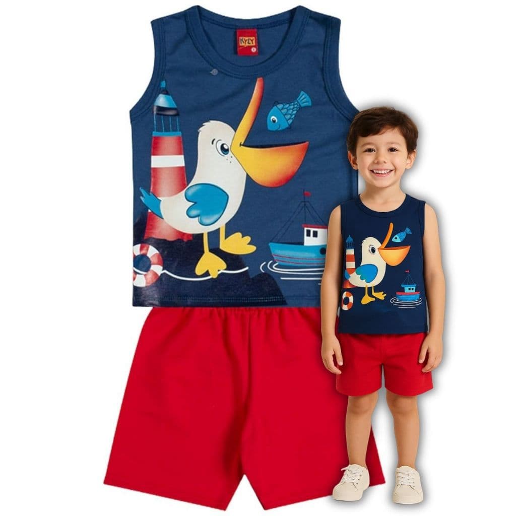 Conjunto Infantil Menino Regata e Bermuda em Moletom Sem Felpa Leve KYLY 1001056
