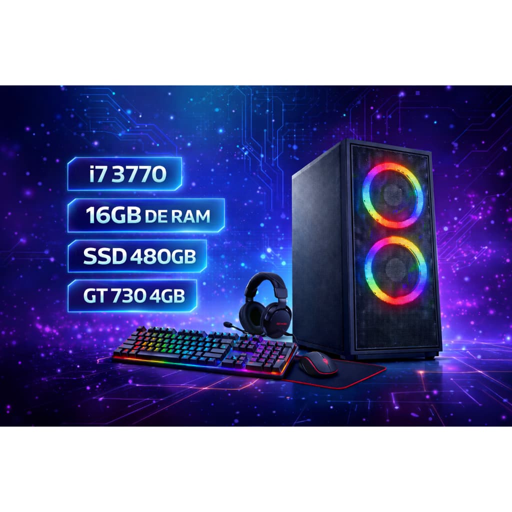 Computador Gamer Intel Core i7 - 480GB de SSD - Memória RAM de 16GB - Placa de Vídeo de 4GB