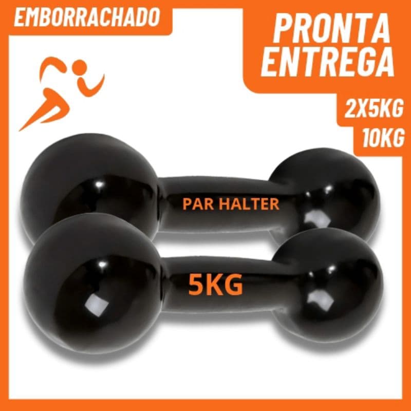 Par Halteres Emborrachado 5kg (10kg Total) Peso Para Exercícios Academia Treino em Casa