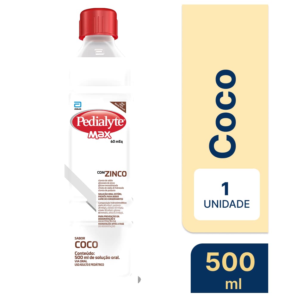 Pedialyte Max Zinco Sabor Coco Solução Oral 500ml