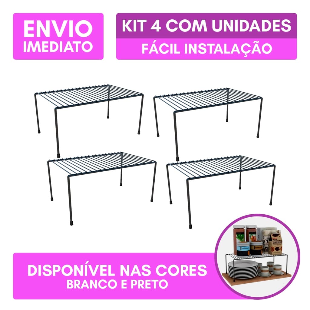 Kit 4 Organizador de Cozinha Rack Prateleira Suspensa Suporte Armário Multiuso 32cm Luxo