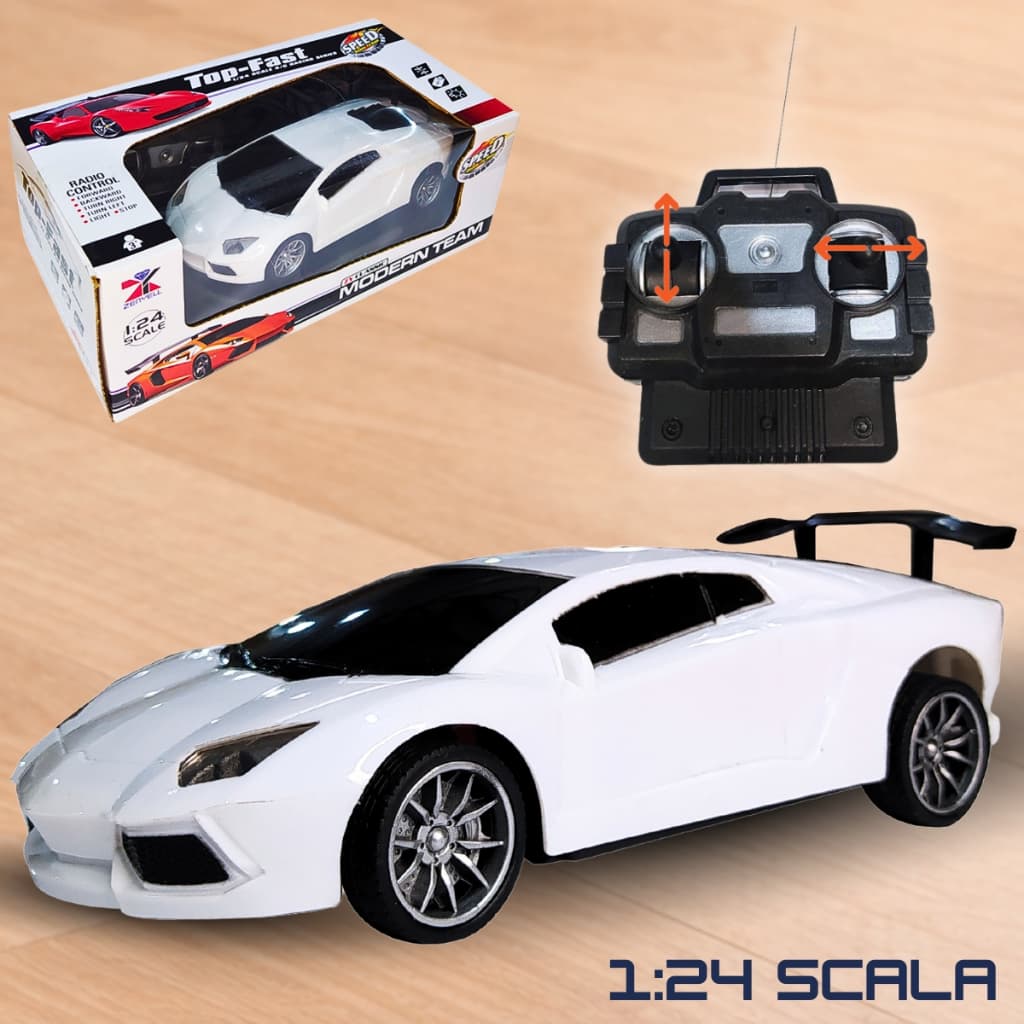 Carrinho de Controle Remoto Estilo Italiano Carro Branco Brinquedo de Menino