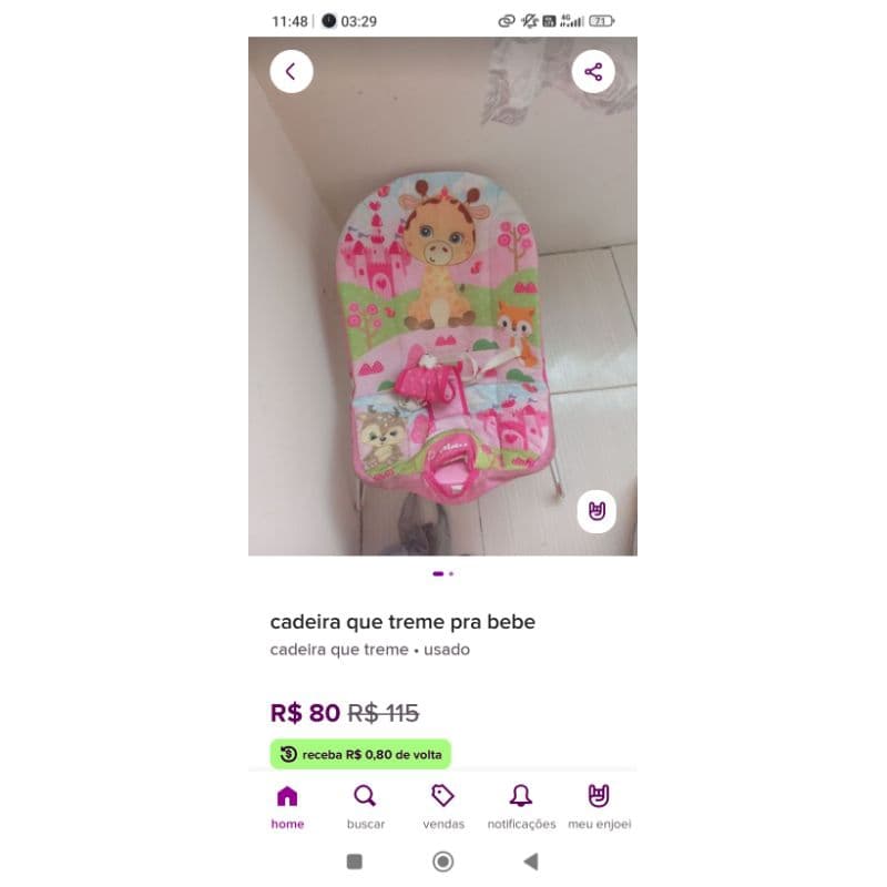 cadeira de bebê que treme