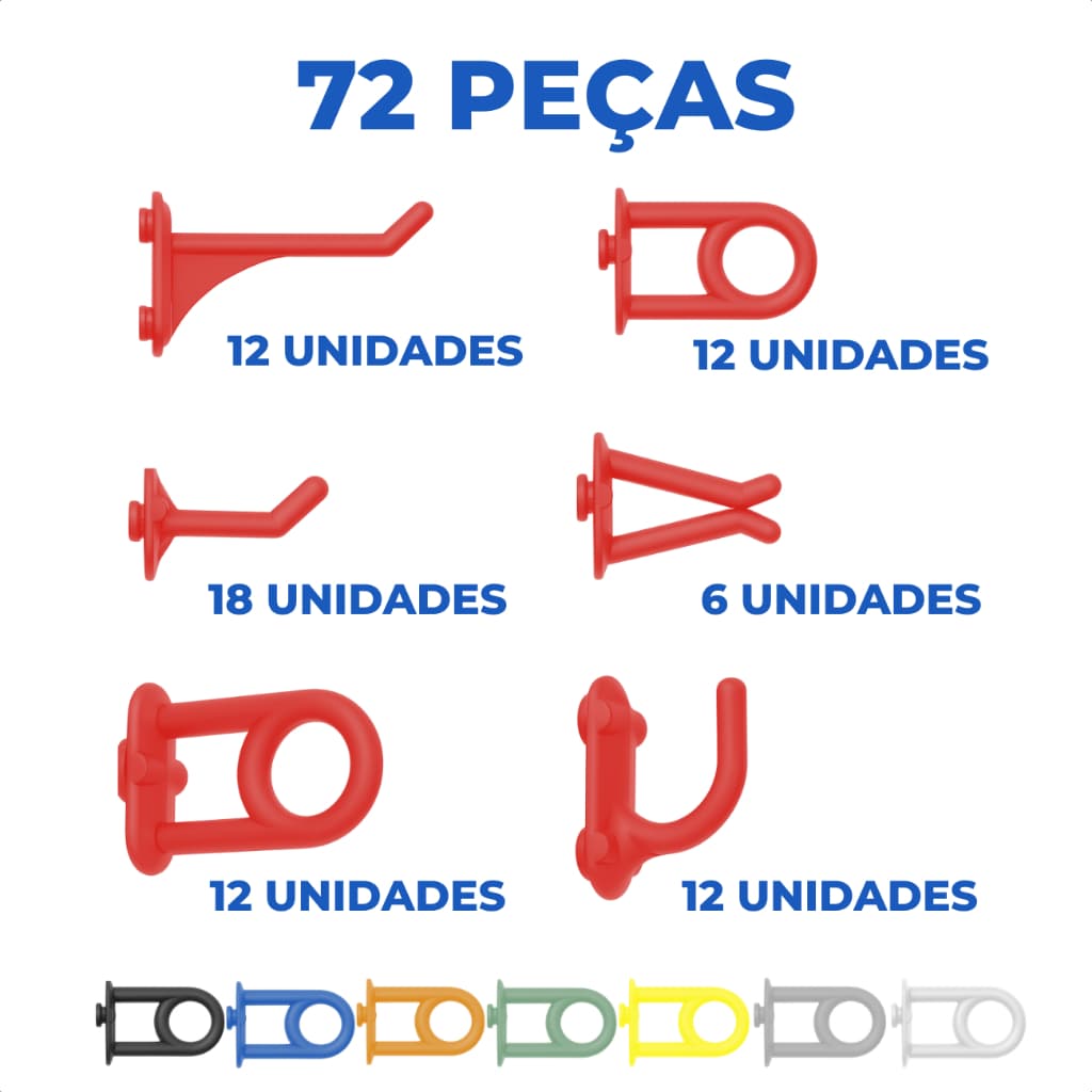 Kit 72/144/48/72/96 Ganchos para Painel Suporte de Ferramentas Plástico Organizador + Brindes