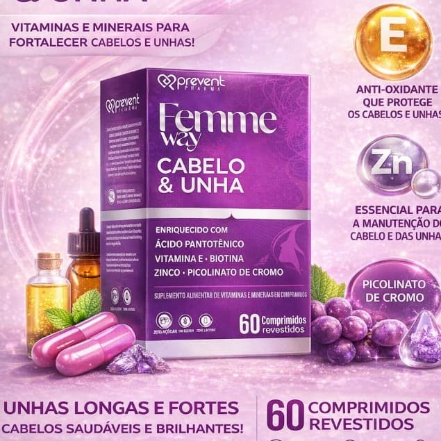 Vitamina Cabelo e Unha Resistente | Crescimento Fortalecimento Rápido |  60 Caps