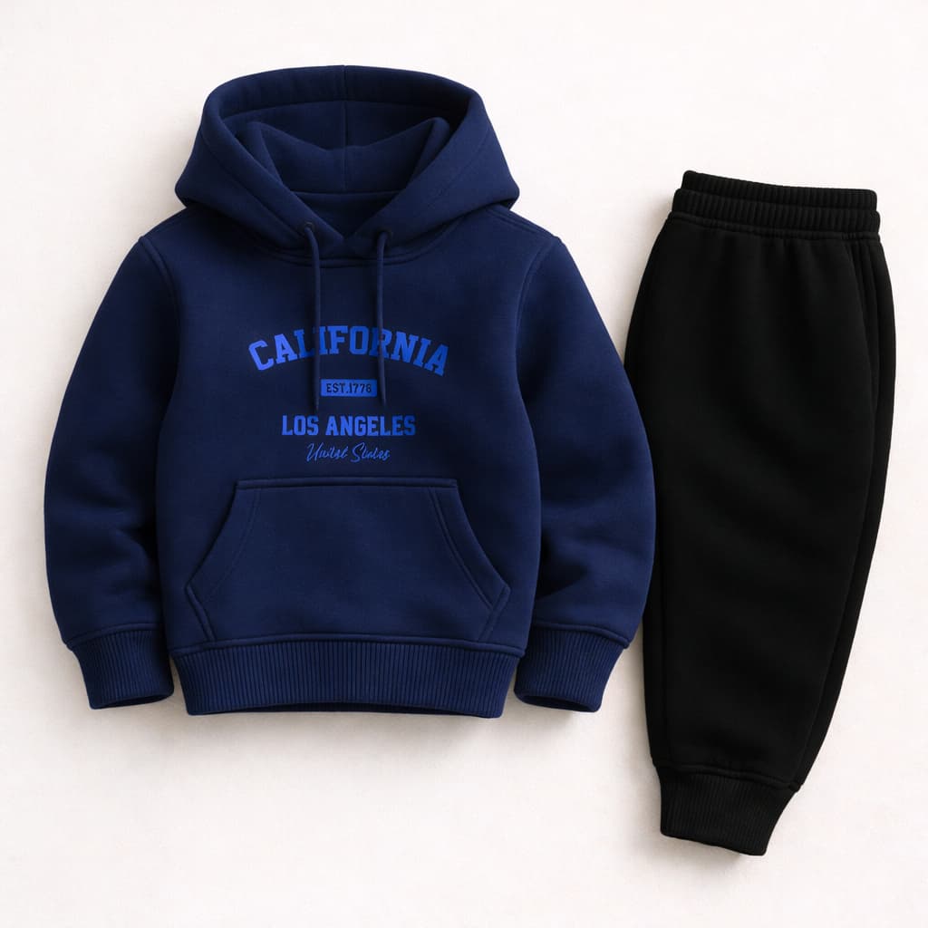 Moletom Conjunto Calça Infantil Unissex California Bolso Touca Grosso