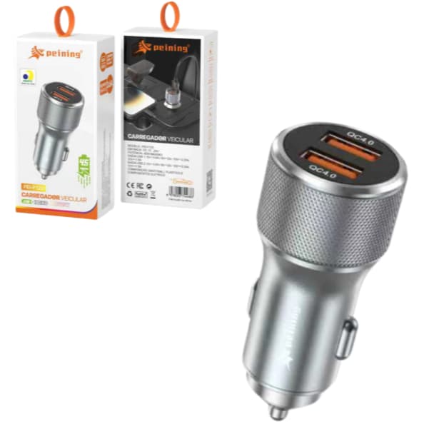 Carregador Veicular Turbo USB Duplo Super Rápido | Compatível Android e iPhone  Peining PEI-F120