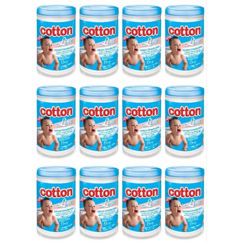 Lenços Umedecidos Cotton Line kit 12 Potes Com 70 Unid. Cada
