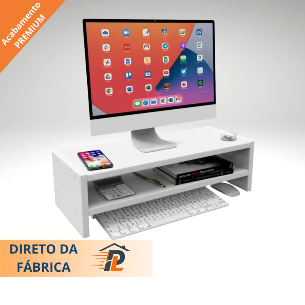 Base Suporte Monitor Mdf Home Office Mesa Notebook Ergonômico Gamer