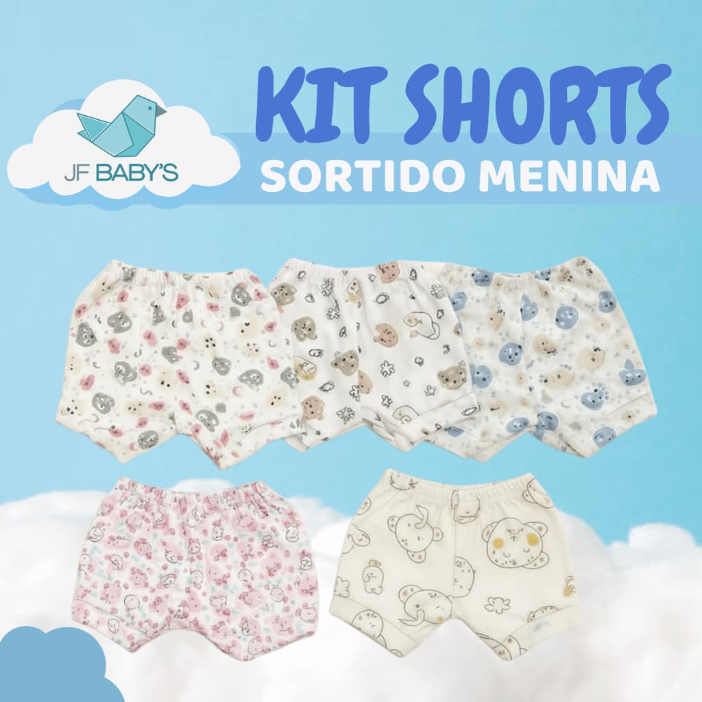 Shorts Bebê Menina Ribana Estampa Sortida Canelado Tapa Fraldas Elástico Confortável
