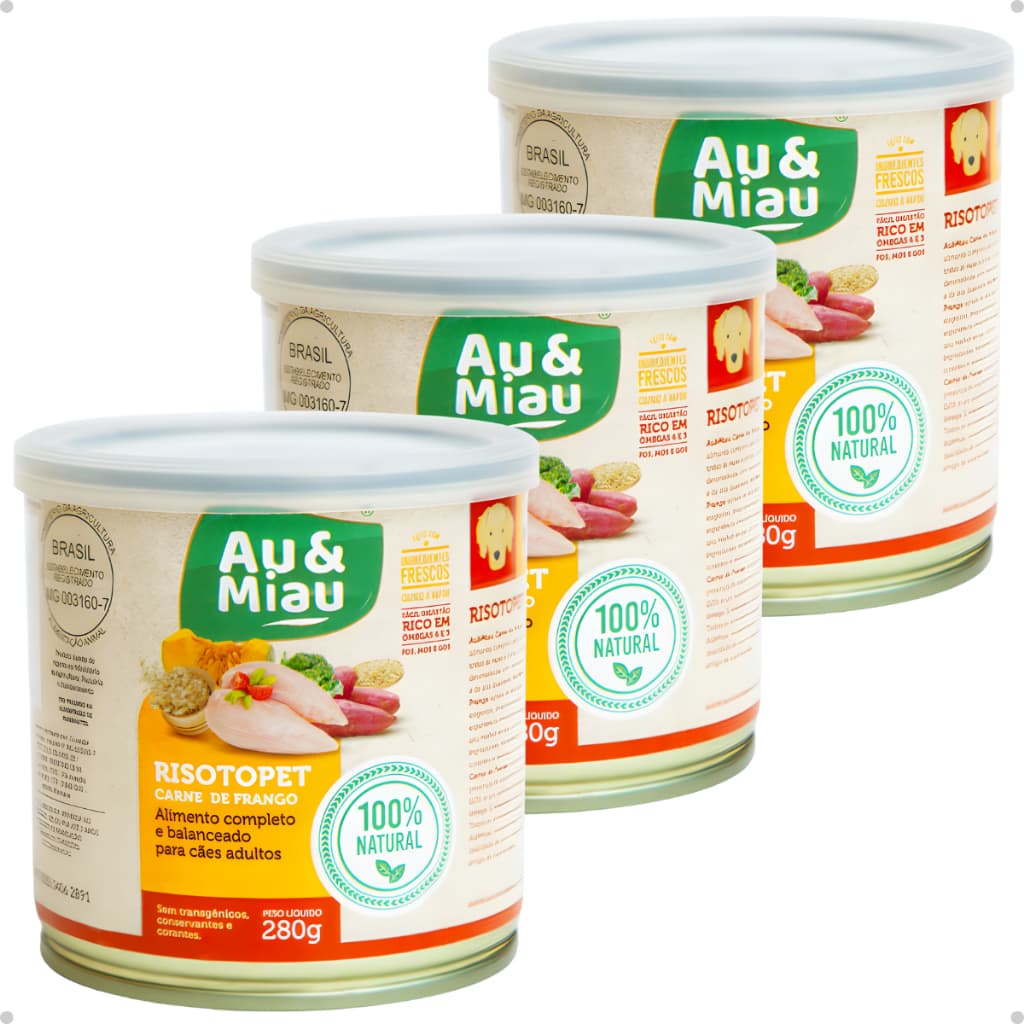Kit 3 Ração Natural Ração Úmida Pet Cão 280g Carne De Frango