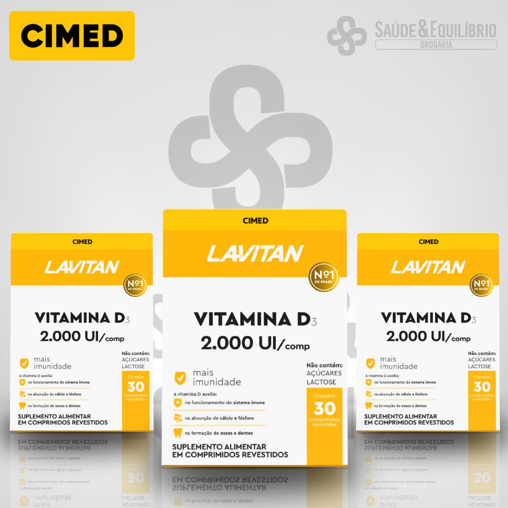 Vitamina D 3 Lavitan 2.000 UI  Imunidade  Ossos e Dentes Adulto Idoso Sem Açúcar e Lactose