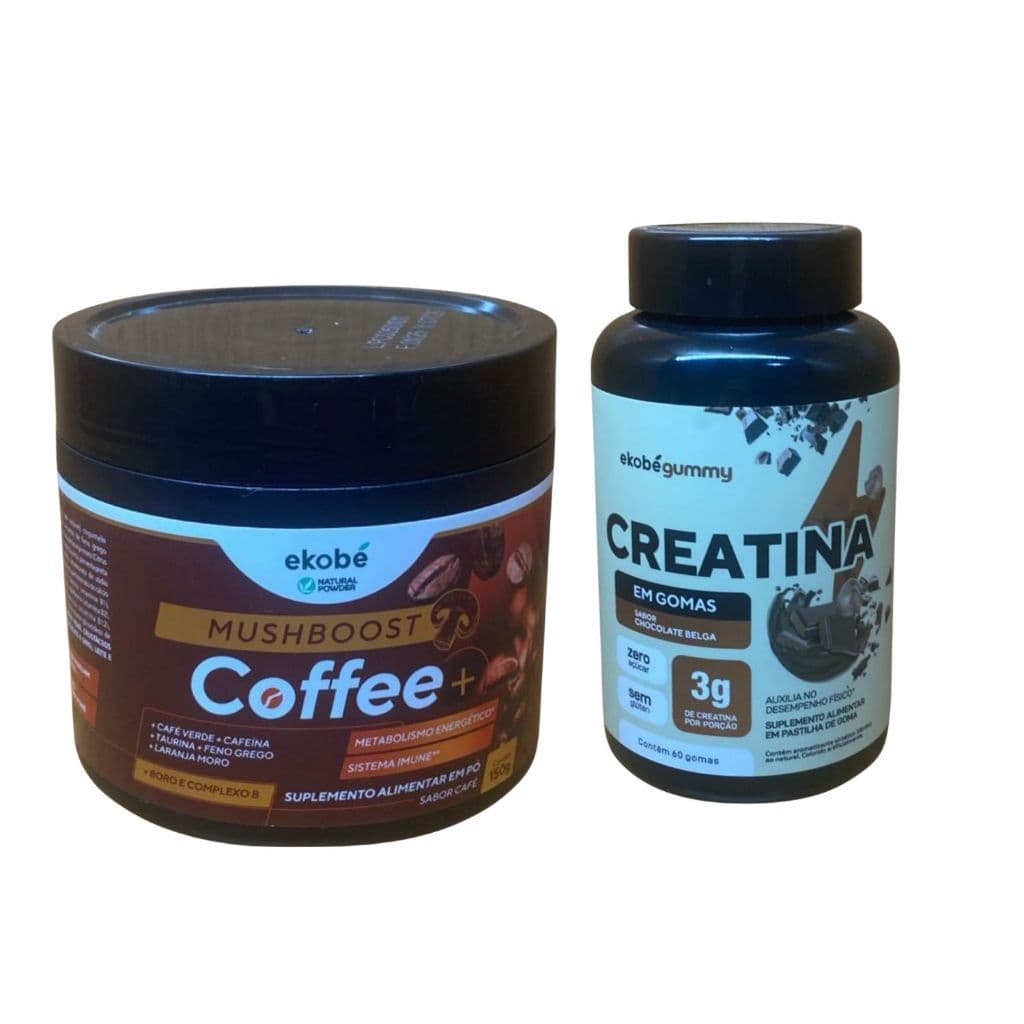 Kit Energia e Performance Ekobé – Creatina Goma Chocolate + Pré Treino Coffee Mushboost