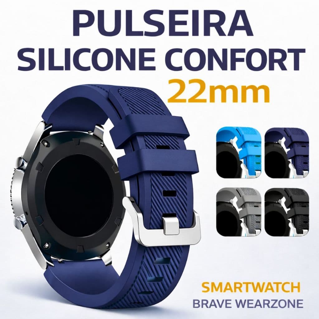 Pulseira Smartwatch Brave Silicone Compatível Wearzone Brave Confort 22mm Watch Pino
